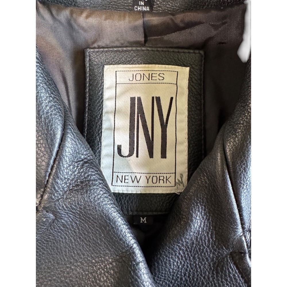 Jones New York Womens Leather Jacket Medium Black Double Breasted Peacoat - Picture 4 of 10